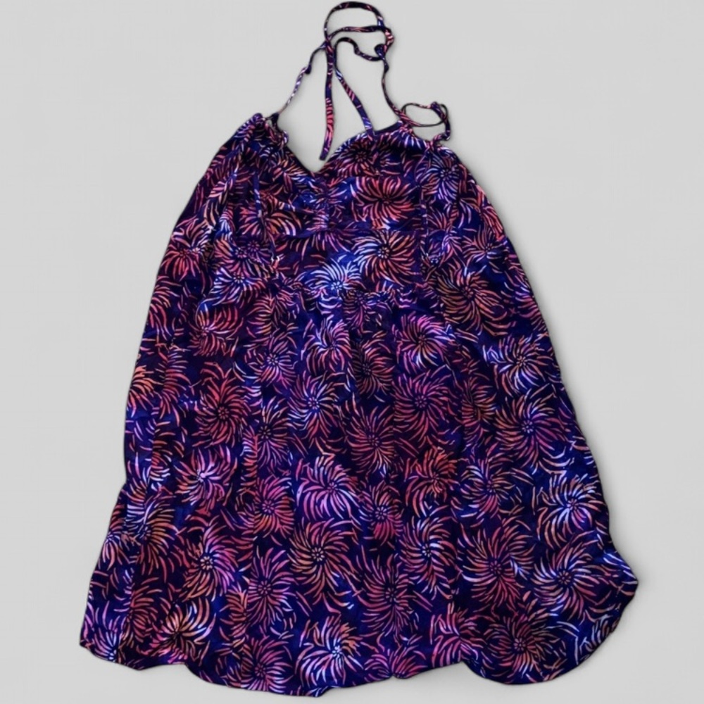 Acadia World Traders Bali Navy Floral Halter Tie Neck Sundress Womens Sz XXL NWT